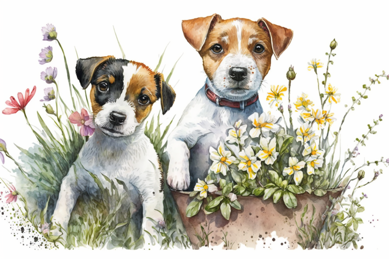 spring-watercolor-jack-russell-terrier-puppies