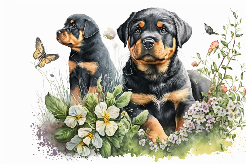 spring-watercolor-rottweiler-puppies