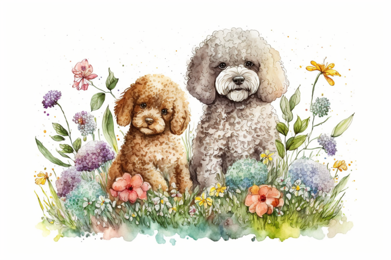 spring-watercolor-poodle-puppies