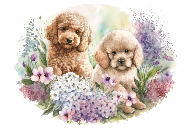 spring-watercolor-poodle-puppies