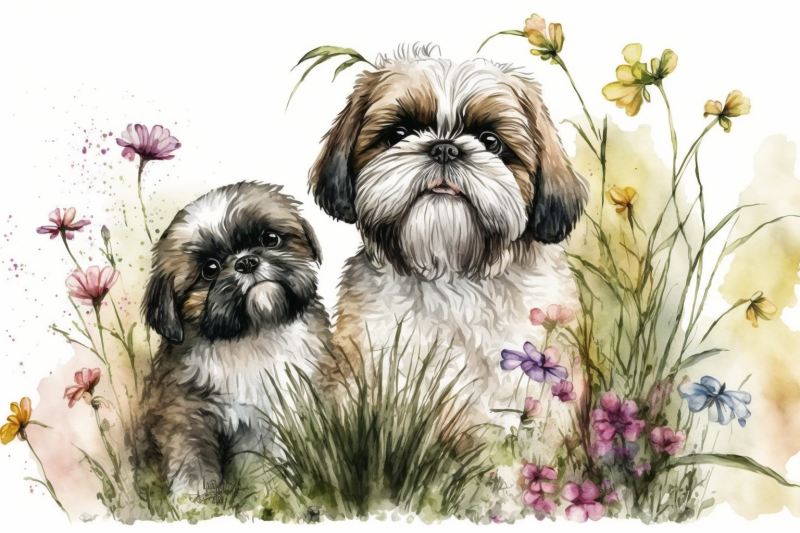 spring-watercolor-shih-tzu-puppies