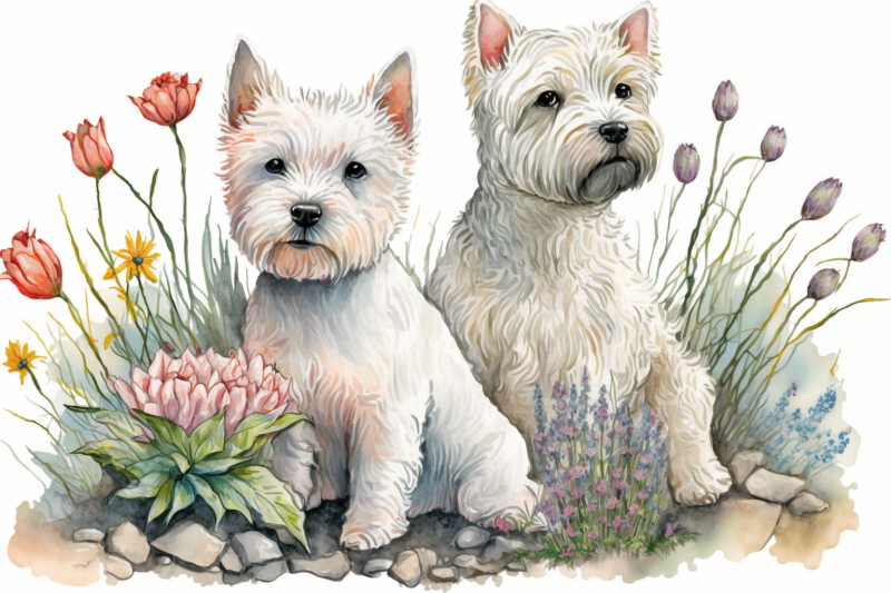 spring-watercolor-west-highland-terrier-puppies