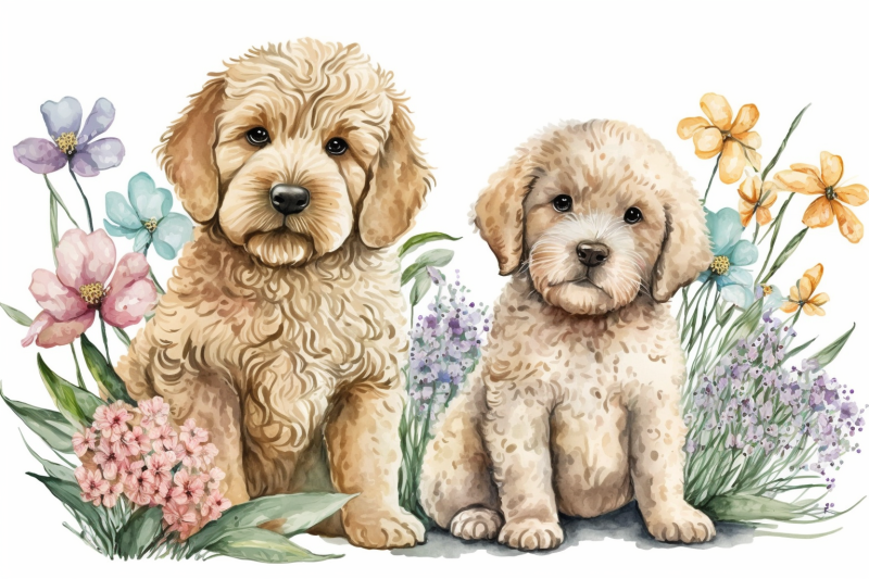 spring-watercolor-goldendoodle-puppies