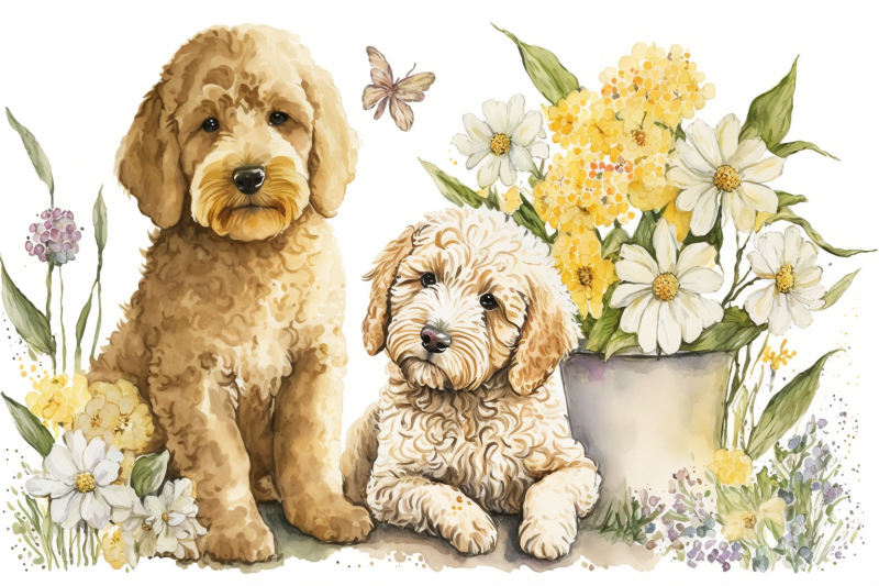 spring-watercolor-goldendoodle-puppies