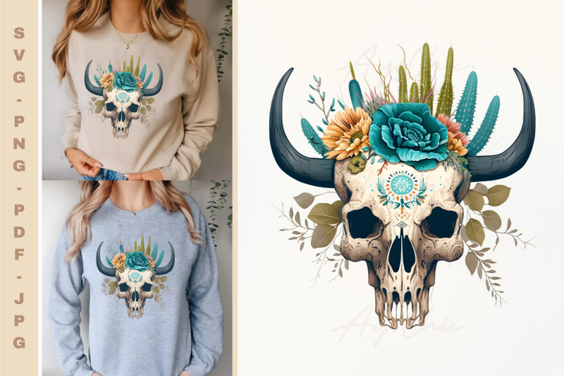 floral-boho-bull-skull-svg-clipart