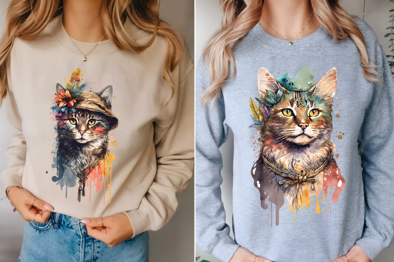 watercolor-boho-cats-clipart-sublimation