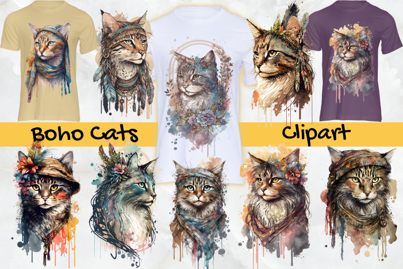 watercolor-boho-cats-clipart-sublimation