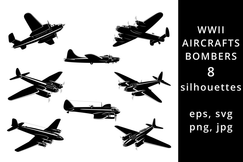 wwii-aircrafts-bombers-silhouettes-svg