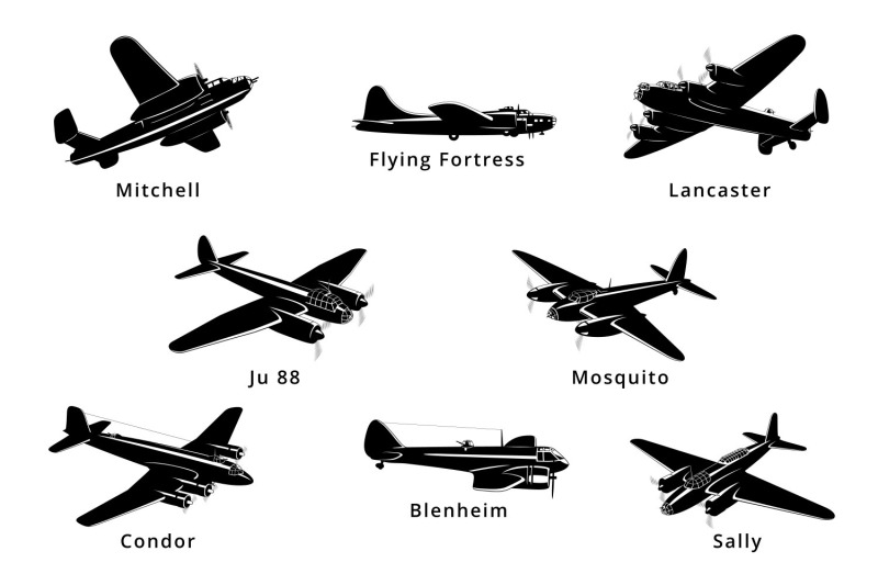 wwii-aircrafts-bombers-silhouettes-svg