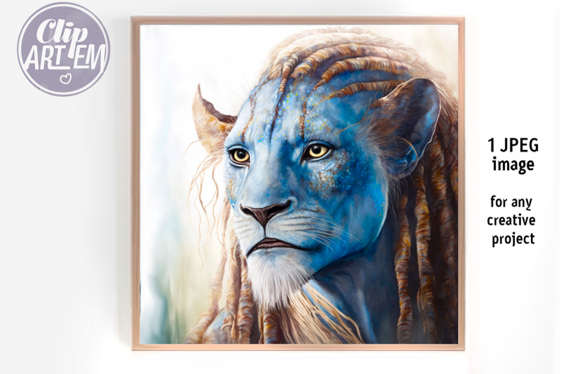 blue-lion-man-warrior-image-wall-art-watercolor-jpeg-digital-print