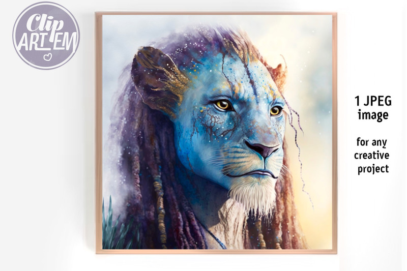 blue-man-lion-warrior-painting-art-jpeg-image-digital-print-home-decor