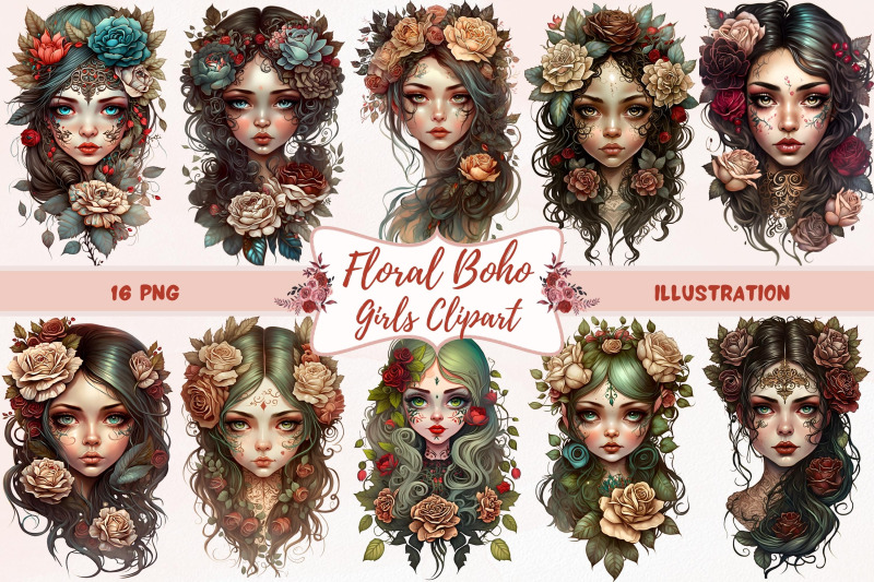 floral-boho-girls-clipart-boho-woman-sublimation