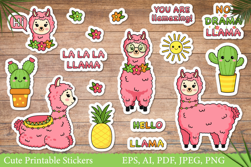 cute-kawaii-llama-and-cacti-stickers-stickers-for-cricut