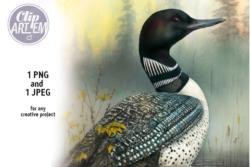 loon-in-the-lake-forest-painting-image-png-jpeg-digital