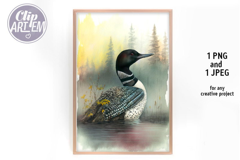 loon-in-the-lake-forest-painting-image-png-jpeg-digital