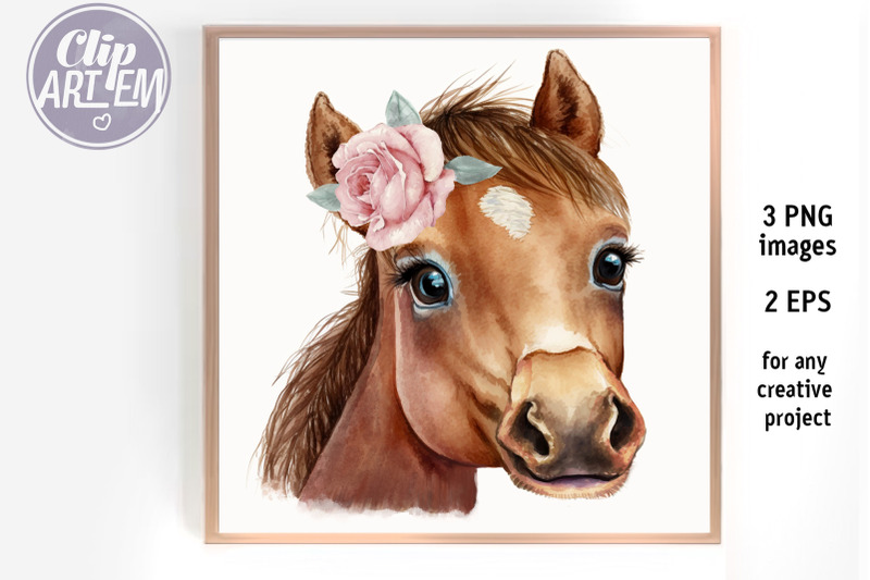 two-brown-horse-boy-girl-vector-3-png-2-eps-watercolor-digital-images