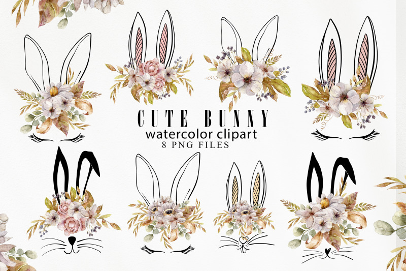 watercolor-easter-floral-bunny-ears-clipart-8-png-files