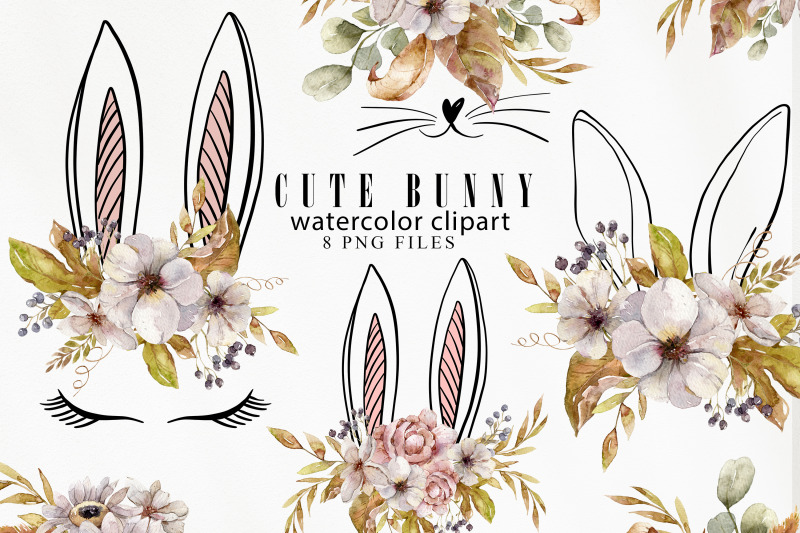 watercolor-easter-floral-bunny-ears-clipart-8-png-files