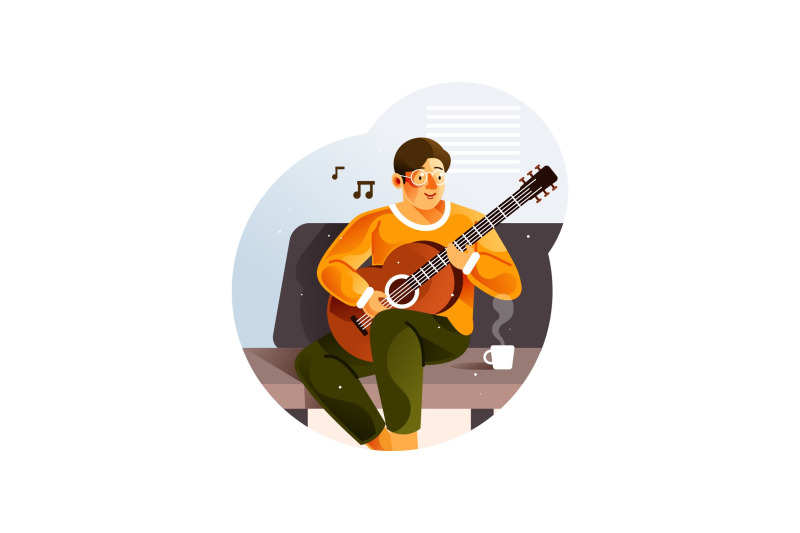 man-playing-guitar-while-sitting-on-sofa