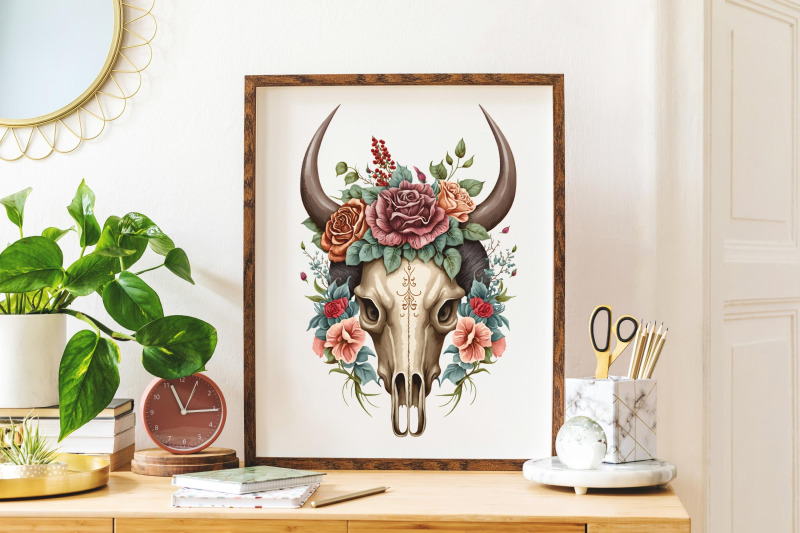 floral-boho-bull-skull-clipart-sublimation