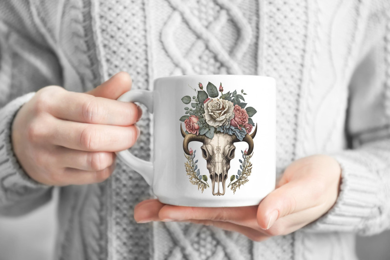 floral-boho-bull-skull-clipart-sublimation