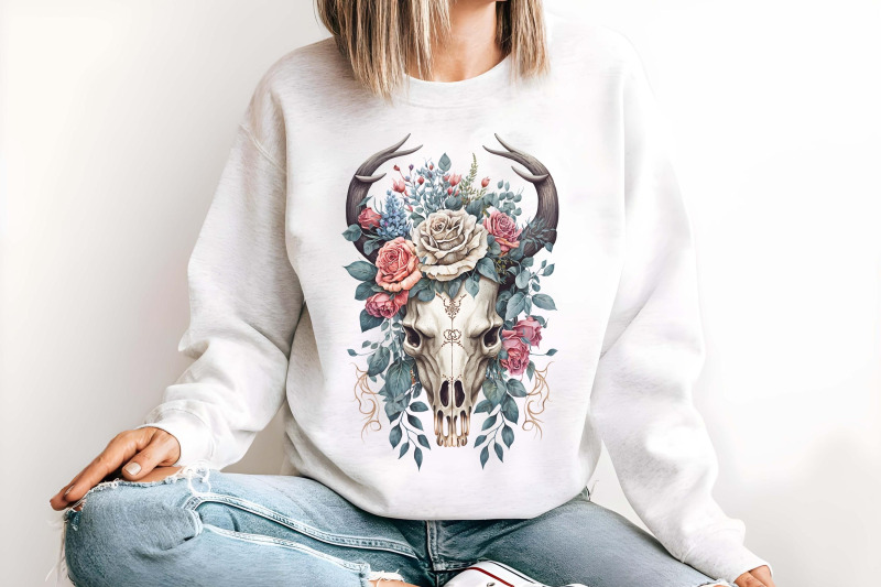 floral-boho-bull-skull-clipart-sublimation