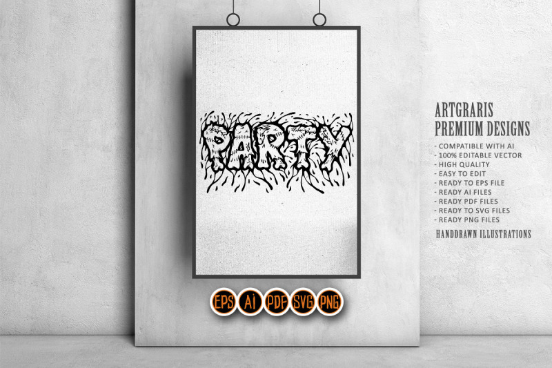 party-word-zombie-bone-hand-lettering-illustrations-monochrome