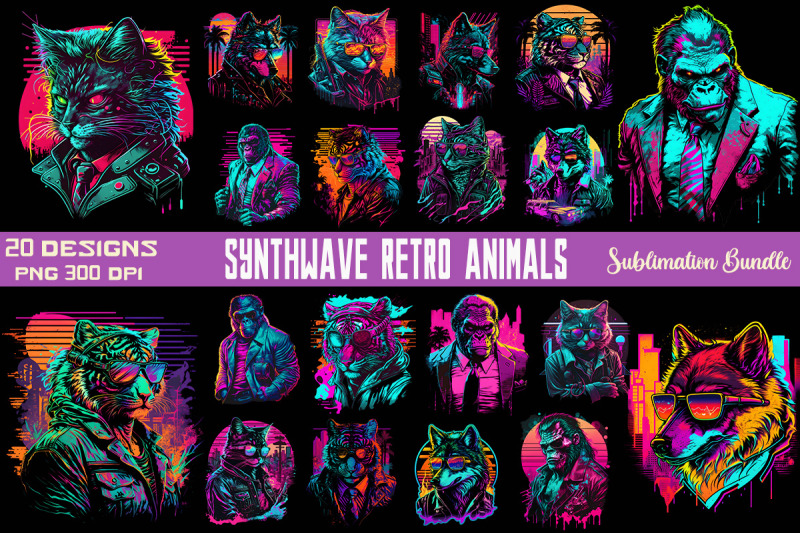 synthwave-retro-gangster-animals-bundle