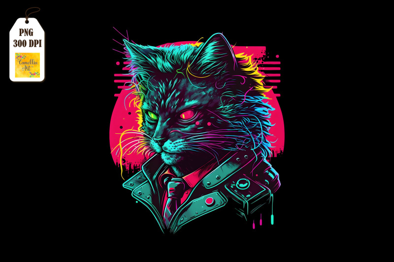 synthwave-retro-gangster-cat