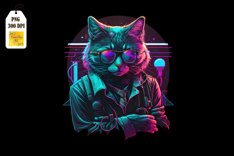 synthwave-retro-gangster-cat-3