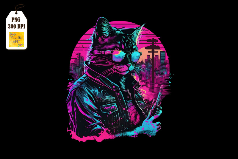 synthwave-retro-gangster-cat-4