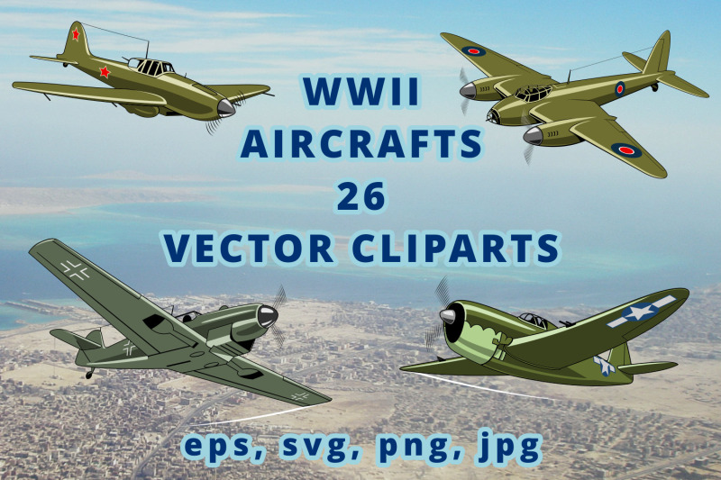 military-aircrafts-of-ww2-cliparts-set