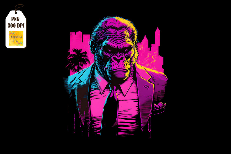 synthwave-retro-gangster-gorilla-3