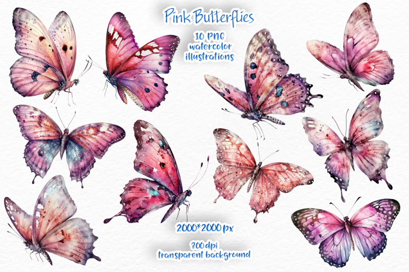 pink-butterflies-watercolor-illustrations