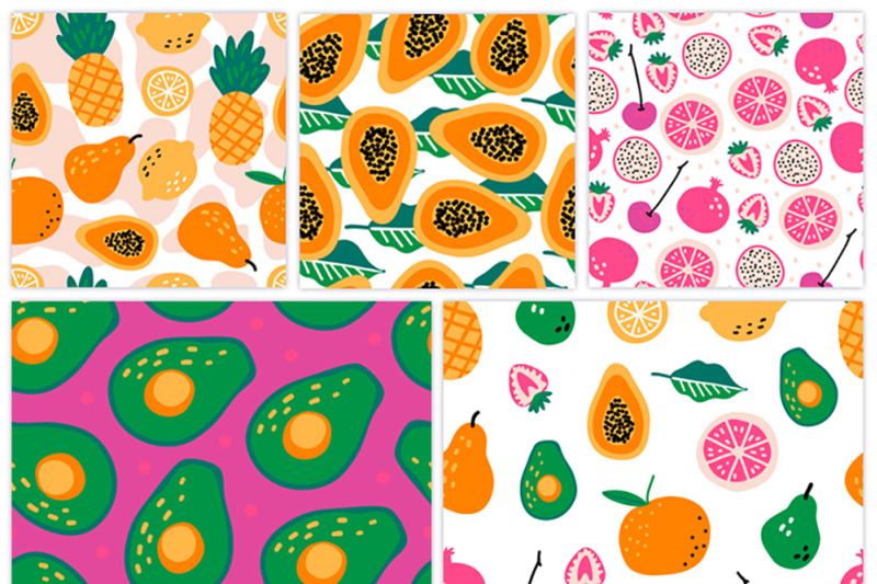 fruit-digital-paper-bundle-summer-fruit-seamless-patterns