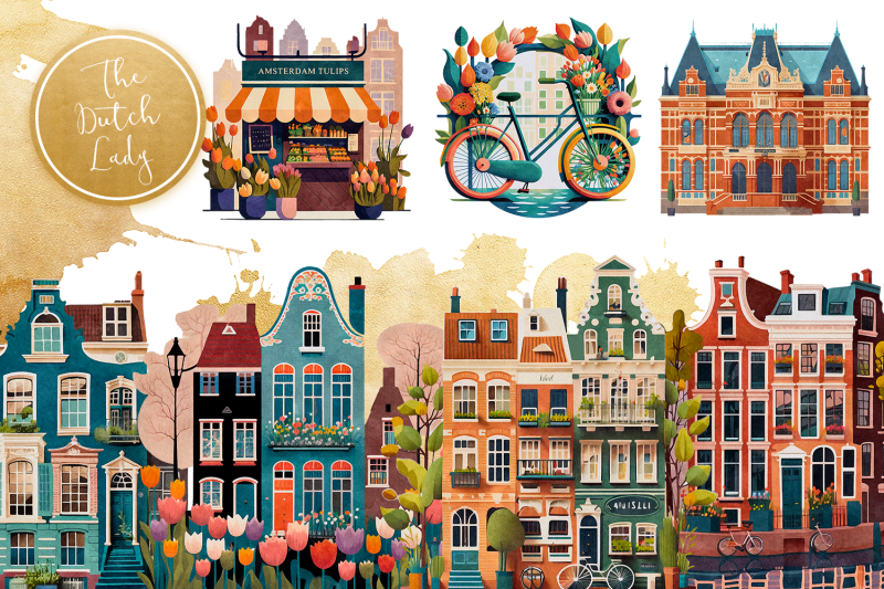 amsterdam-canal-house-clipart-set