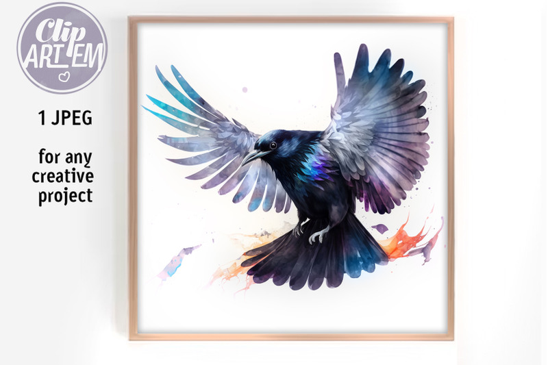 flying-raven-crow-wall-art-jpeg-image-painting-digital-print-decor