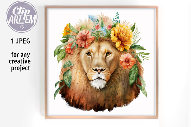 beautiful-lion-with-flowers-in-the-mane-jpeg-wall-decor-digital-print