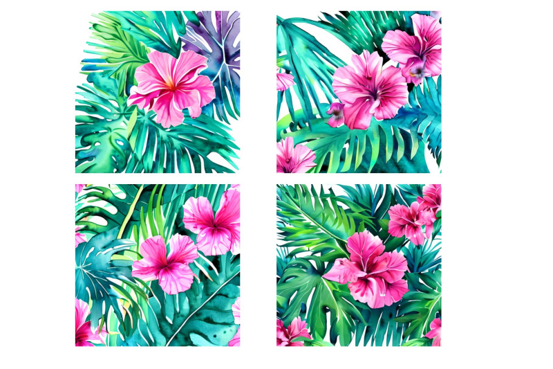 12-tropical-leaves-and-flowers-background-papers