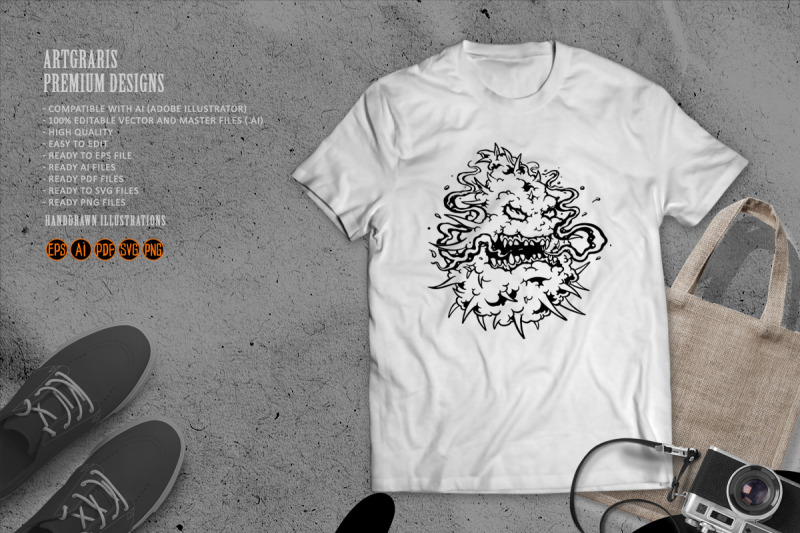 smoking-weed-mascot-monster-marijuana-bud-leaf-monochrome