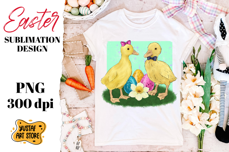 easter-sublimation-spring-ducklings-couple-illustration-png