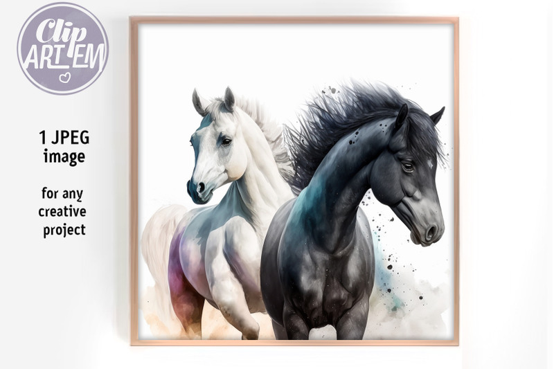 black-and-white-horse-digital-jpeg-image-wall-art-painting-picture