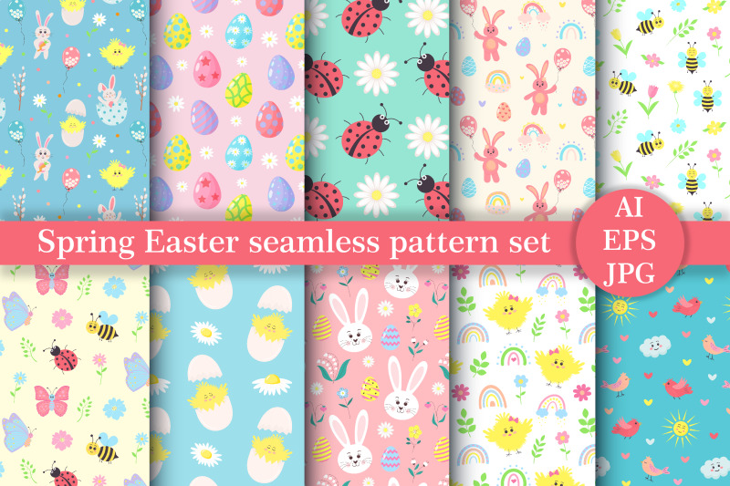spring-easter-seamless-pattern-set
