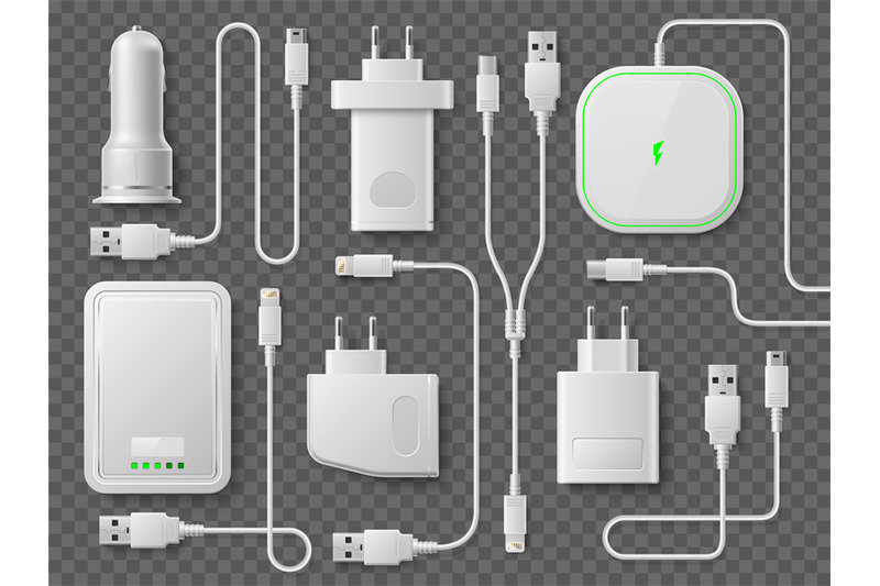 realistic-white-phone-charger-power-cable-with-different-ports-lapto