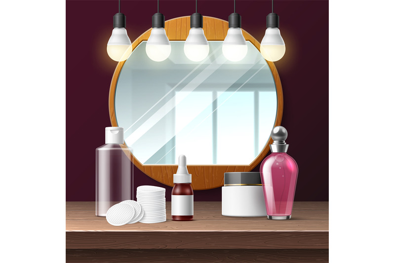 realistic-makeup-mirror-salon-round-mirror-in-wooden-frame-and-light