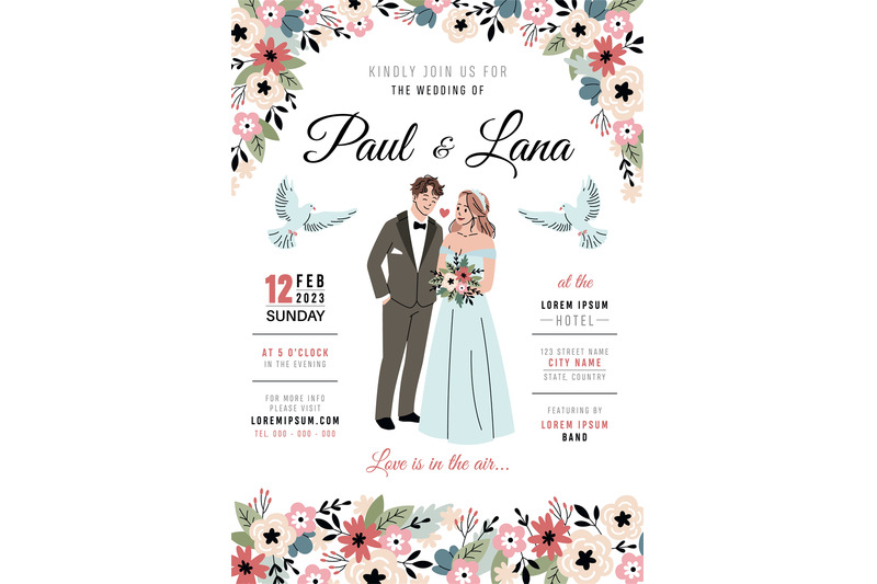 cute-bride-and-groom-invitation-wedding-ceremony-poster-design-coupl