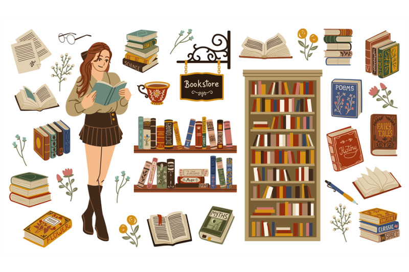 book-store-elements-cute-bibliophile-girl-with-book-in-hands-student