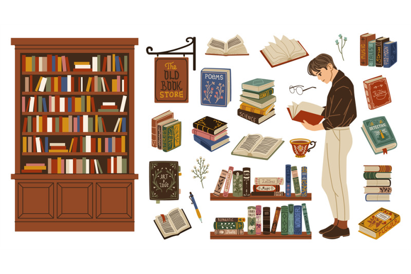 cartoon-books-book-lover-hold-literature-volume-guy-in-library-gain