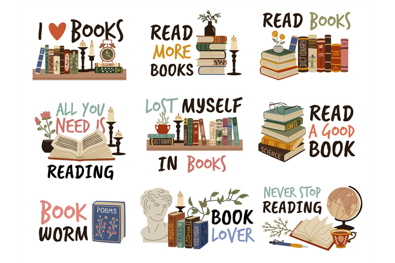 reading-emblems-books-with-cute-phrases-library-labels-cozy-quotes