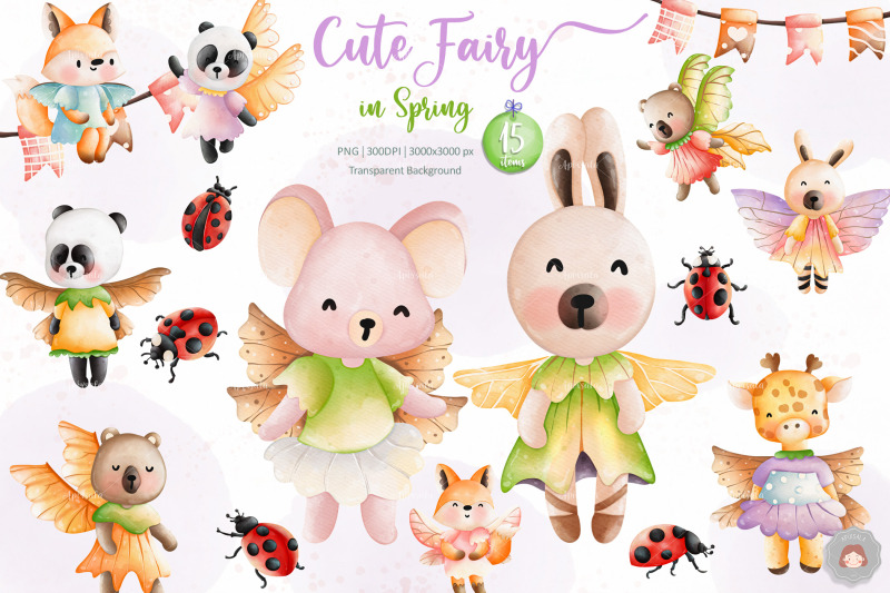 watercolor-cute-animal-fairy-spring-clipart